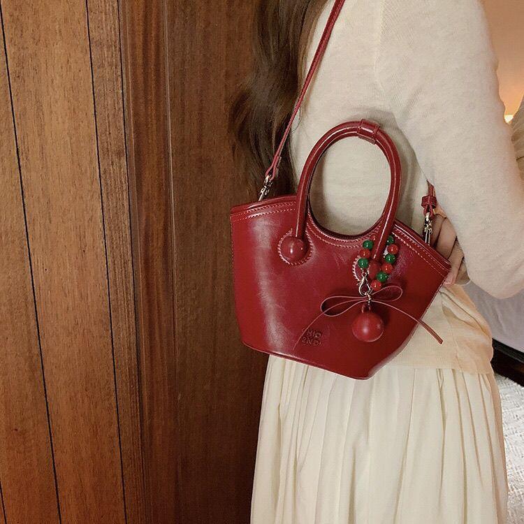 

Leather Cherry Love Portable Tote Bag Women s New Shoulder Crossbody Bag