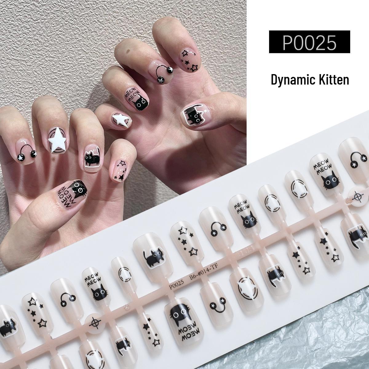 

Набор из 30 коротких квадратных черно-белых ногтей с котятами и щенками - Размеры XS/S/M