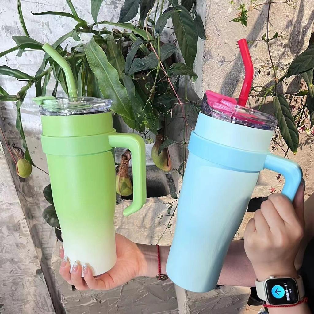 Tazza per auto con manico da 40 once, in acciaio inossidabile, grande capacità, isolata sottovuoto, con cannuccia, per auto, per gelato, bottiglia d'acqua