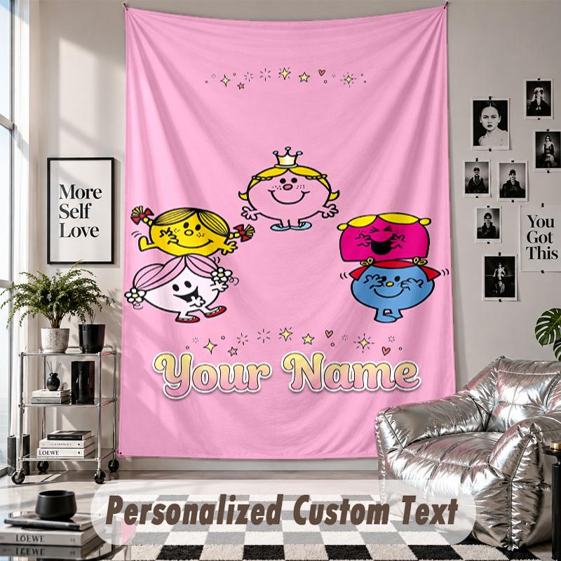 Wall Hanging Tapestry With Custom Name & Text, Mr. Men & Little Miss Decorative Tapestry For Bedroom