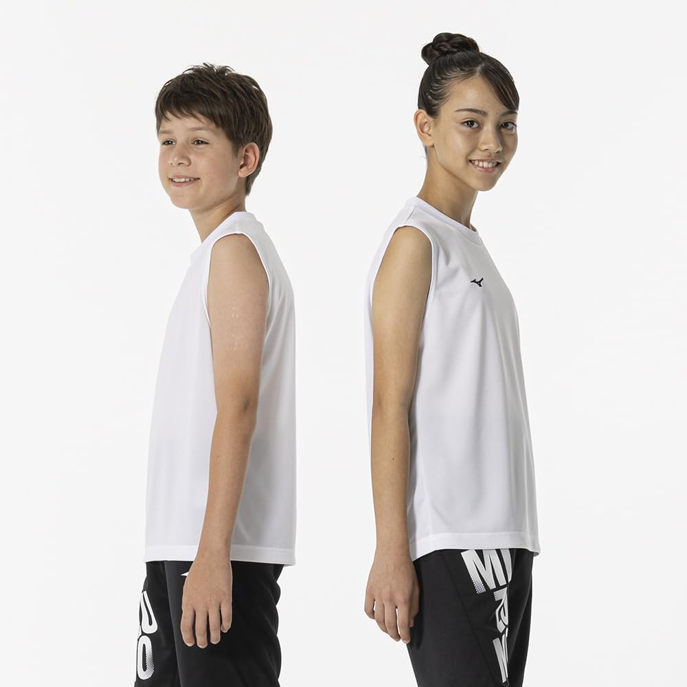 Mizuno NaviDry Training Wear Tank Round UPF Top, Shirt, Neck, Sleeveless, Junior, Moisture-Wicking, Quick-Drying, 15, Unisex, 32MAB499, White/Black