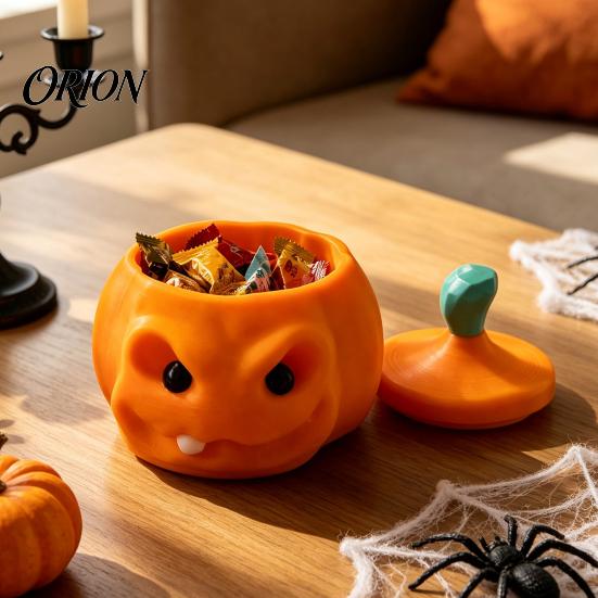 Multi Purpose Storage Box Halloween Pumpkin Candy Box, 3D Printed Container, Fillable Reusable Plastic Bucket Treat for Trick or Treat, Party