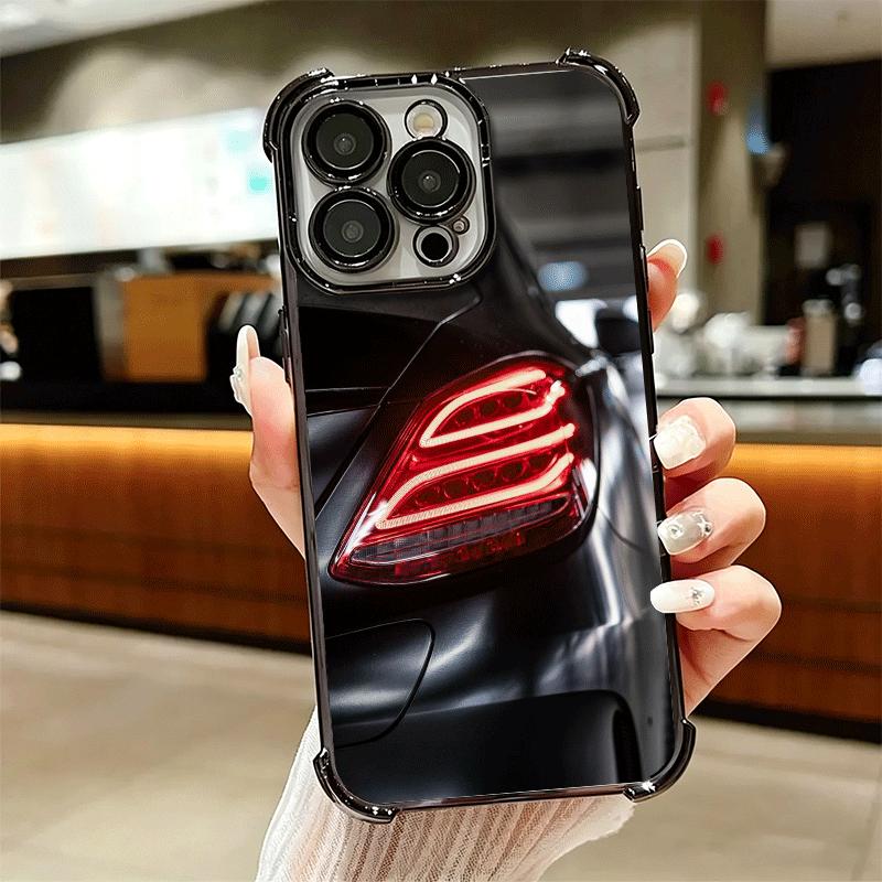 Sports Car Cool Taillight Plating Phone Case For Iphone 16 17 Pro Max Air 16E 14 15 Plus 12 13 Mini Anti-Fall Airabag Cover