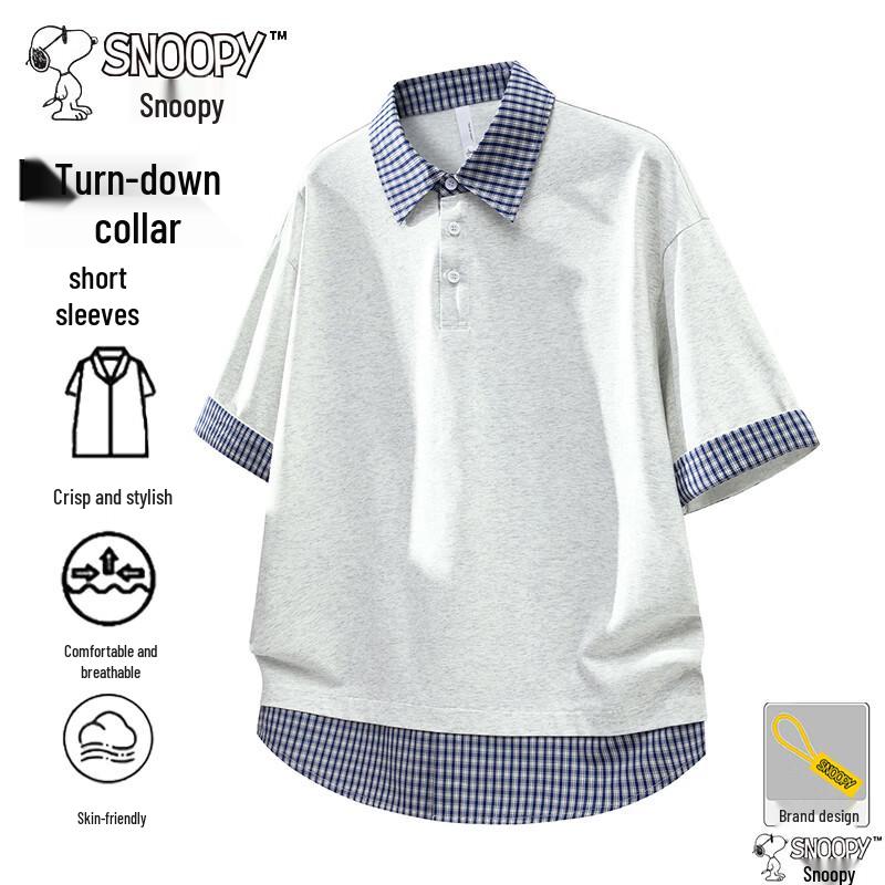 SNOOPY Men s Summer Polo Short Sleeve Casual T-Shirt L