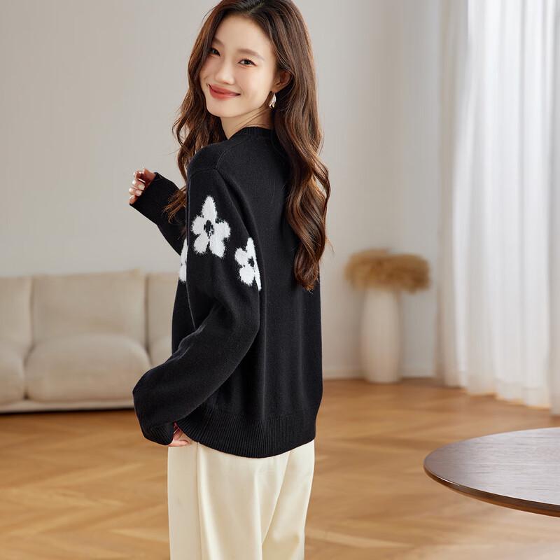 Srcr Women's 100% Wool Intarsia Knit Short Sweater