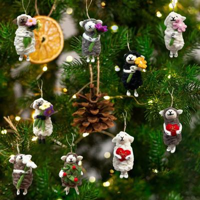 Felt Sheep Ornament Handcrafted Lamb Decoration Fluffy Curly Sheep Hanging Ornament for Xmas Tree Bag Key Chain