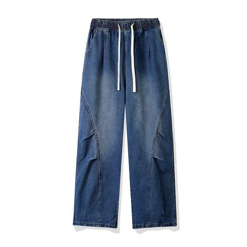High-end Jeans Men's Autumn Loose Straight Ins Hong Kong Style Design Feeling Hundred Mopping Wide-leg Pants