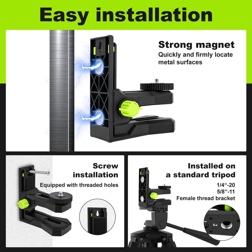 L-förmige magnetische Halterbasis für Laserwasserwaage, Stativständer für Laserwasserwaage mit 1/4''-20 Gewinde, 360° horizontale Drehung, Höhenverstellbar