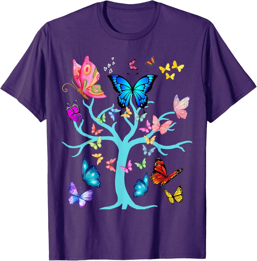 Butterfly Tree of Life Graphic Print Men Women Casual Short Sleeve T-Shirt Trip Casual Tee
