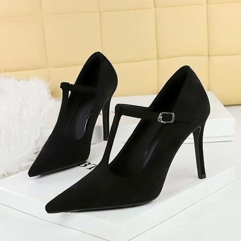 

Мода Европейский и американский стиль Высокие каблуки Супер высокие каблуки Неглубокий вырез Замша Т-образный ремешок Одиночная обувь Клубная женская обувь Элегантная 35