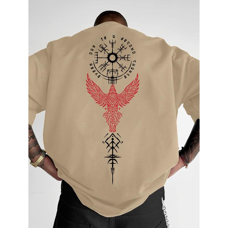 2026 Hot Sale Norse Viking Raven and Rune Print On Premium Soft Cotton Mens T Shirt Perfect for Summer Streetwear and Urban Outings Top