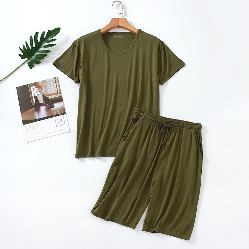 Men's Summer Thin Suit Round Neck Short Sleeved Top+shorts Can Be Worn Outside Plus Plus Size Simple and Natural Two-piece Set