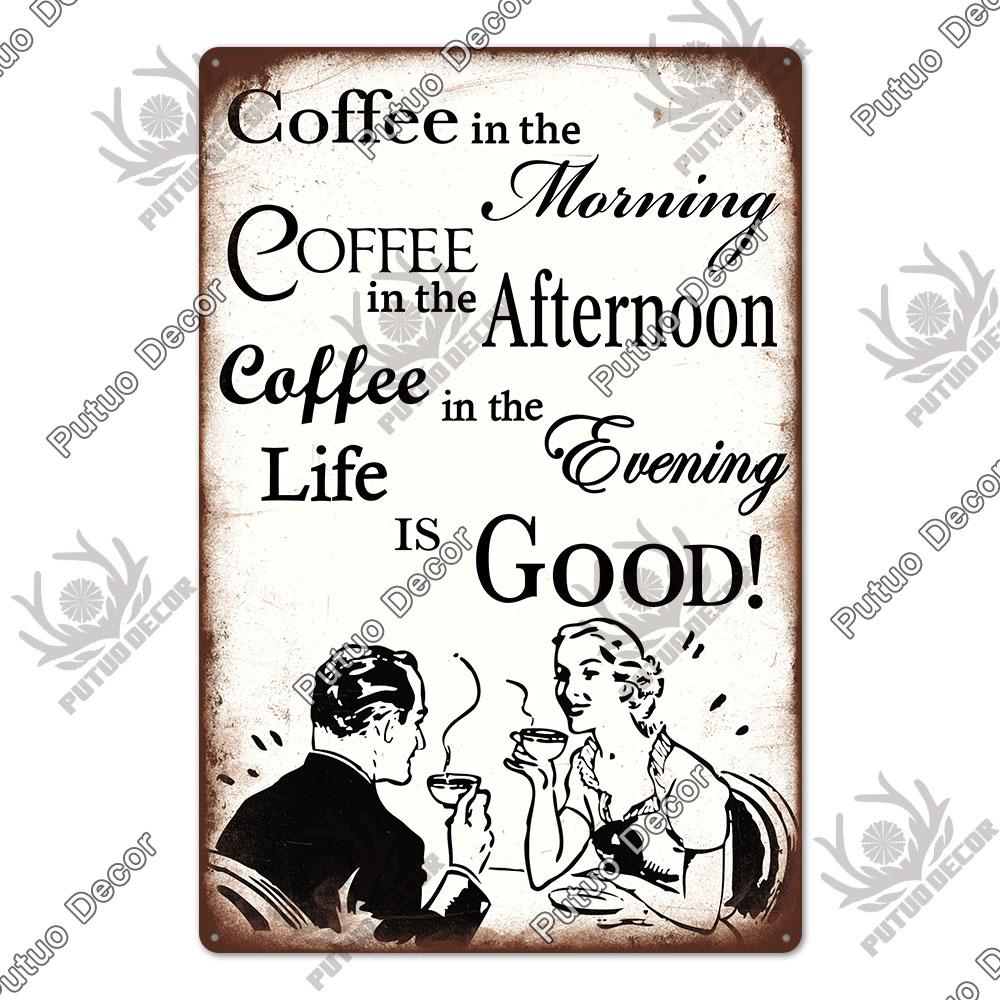 Putuo Decor Coffee Vintage Tin Metal Sign Decorative Plaque Retro Plate Cafe Kitchen Man Cave Coffee Bar Club Wall Decoration