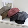Japan and South Korea Retro Striped Octagonal Hat Children's Autumn and Winter New Big Head Circumference Shows a Small Face, Warm and Versatil