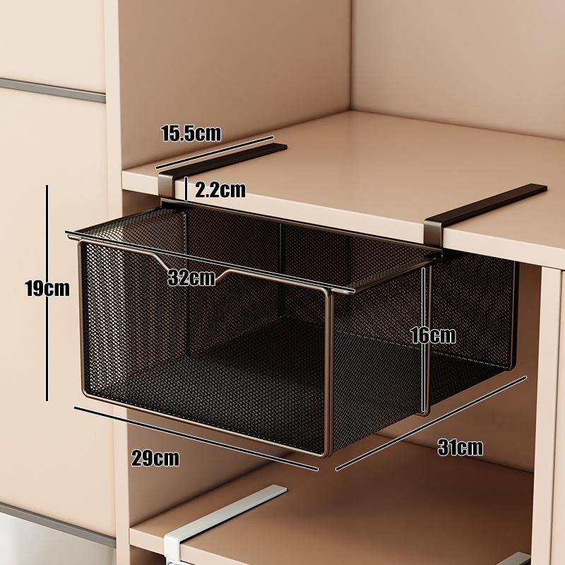 Under Shelf Hanging Pull Out Drawer Basket Carbon Steel Wardrobe Organizer Tray for Clothes Socks Space Saving Storage Drawer