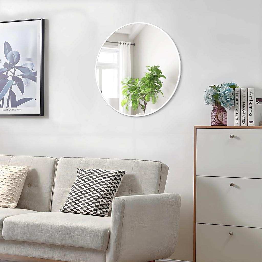ANYHI 50cm white round mirror, wall-mounted mirror, bathroom mirror, round wall mirror, suitable for bathrooms, bedrooms, and entryways