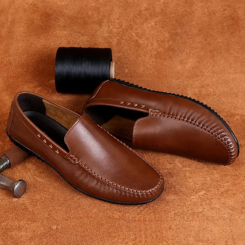 Fashion High Quality Genuine Leather Men's Footwear Luxury Brand Slip On Man Loafers Wedding Party Dress Shoes Breath Driving Moccasins