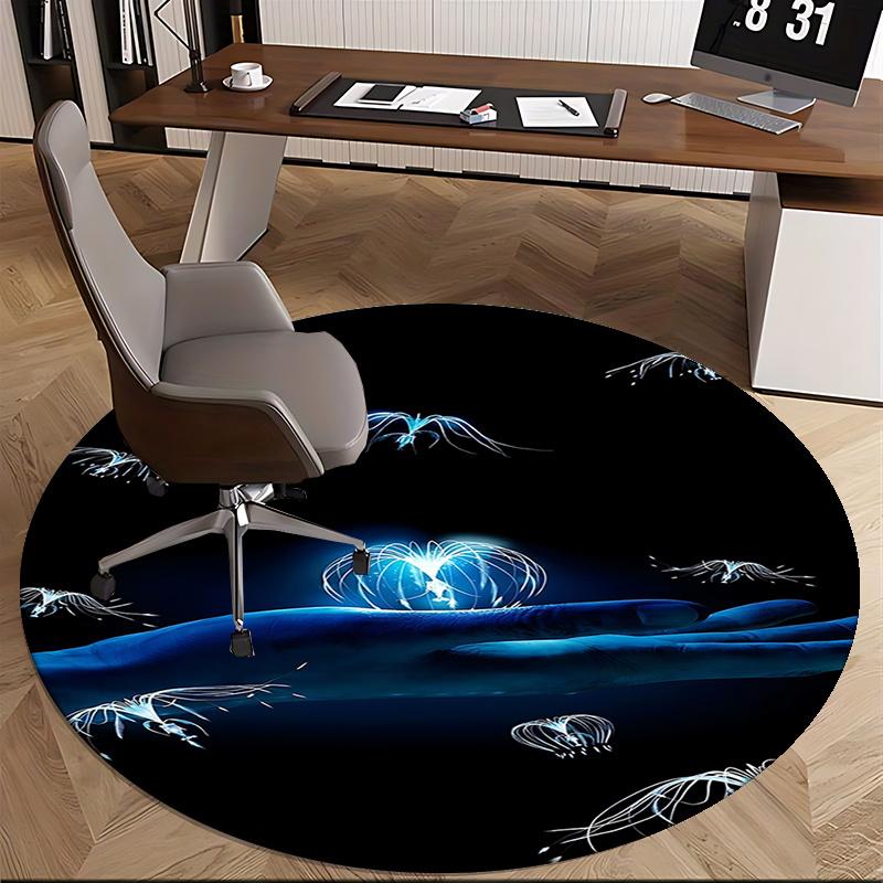 Elegant Blue Glow Jellyfish Chair Mat   Round Carpet for Home Decor, Office Use, Living Room, Bedroom, Gift Idea0243b