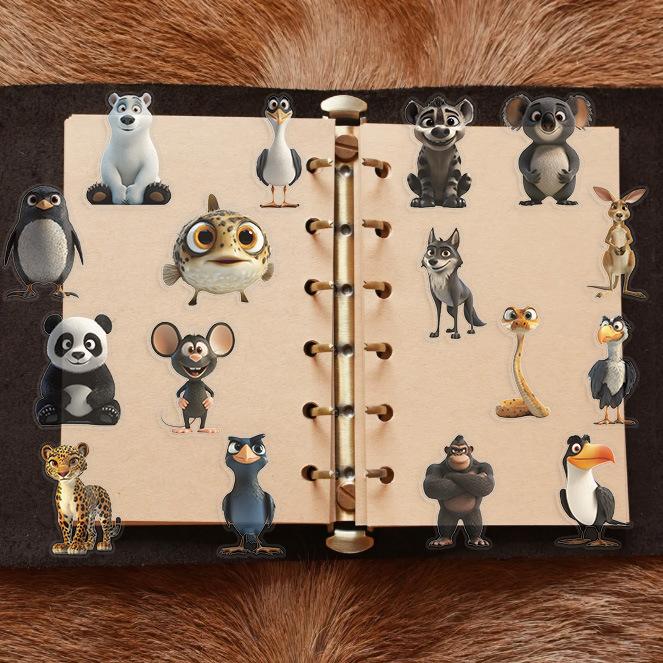 50 Transparent Cartoon Animal Sticker Stickers Package Waterproof Transparent PET Hand Account Decorative Guitar Notebook