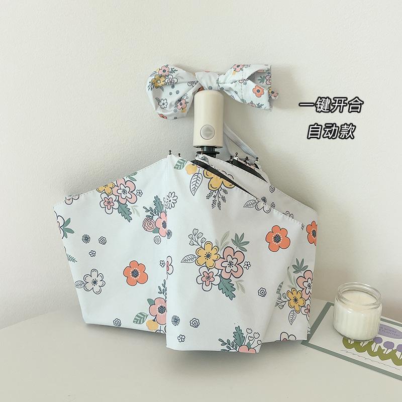 Three-color Petals Weather and Rain Dual-purpose Small Portable Sunshade Automatic Sun Umbrella Sun Protection and UV Protection 50-fold Umbrella