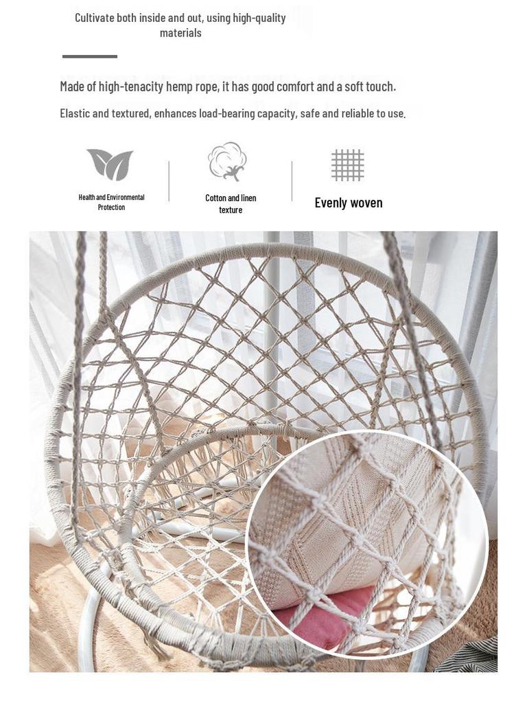 Nordic Style Cotton Rope Hanging Chair with Tassels - Indoor/Outdoor Swing Lounge