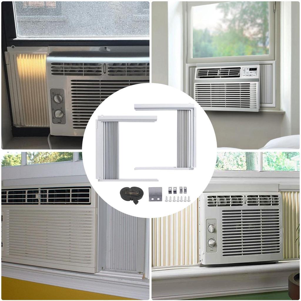 Window Air Conditioner Side Panels with Frame, Room AC Accordion Filler Curtain Kit Replacement Adjustable Removable Frame