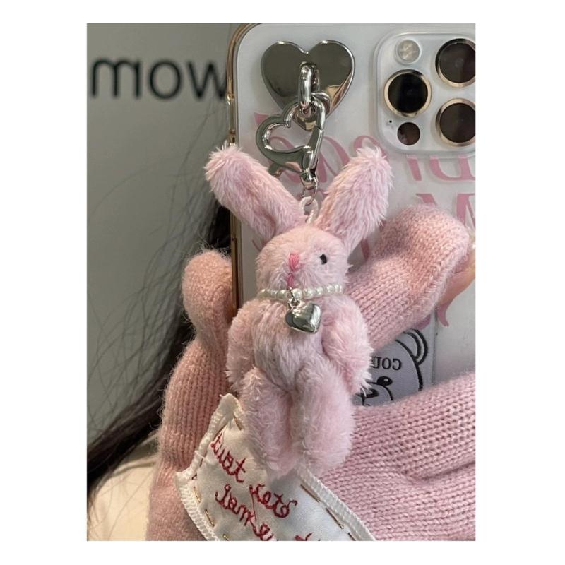 Mini Plush Rabbit Keychain Hanging Ornament Backpack Handbag Charm for Girls