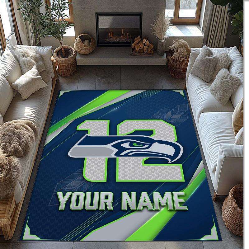 Seattle Seahawks Kristal Kadife Halı, Ev Dekorasyonu Hediye için Kişiye Özel İsim Yazılı Kaymaz Zemin Paspası