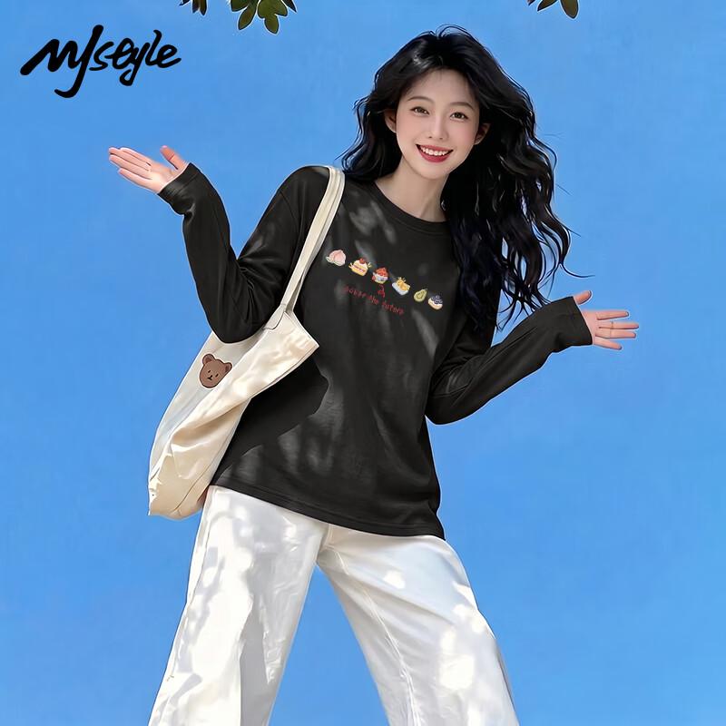 MJ STYLE Women's Cotton Long Sleeve Graphic T-Shirt
