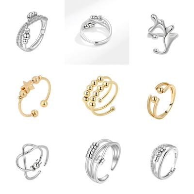 Round Bead Rotating Luxury Woman Ring Twisted Fidget Metal Spinner Anxiety Relief Spinning Anti Stress Ring Bague Fashion Personalized Finger Ring