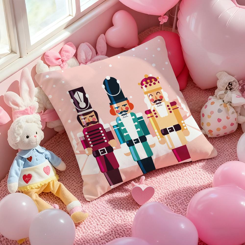 Nordic Nutcracker Soldier Toy Cushion Cover Pattern Printed Pillowcase for Living Room Sofa Cushion Cover & Bedroom Decor