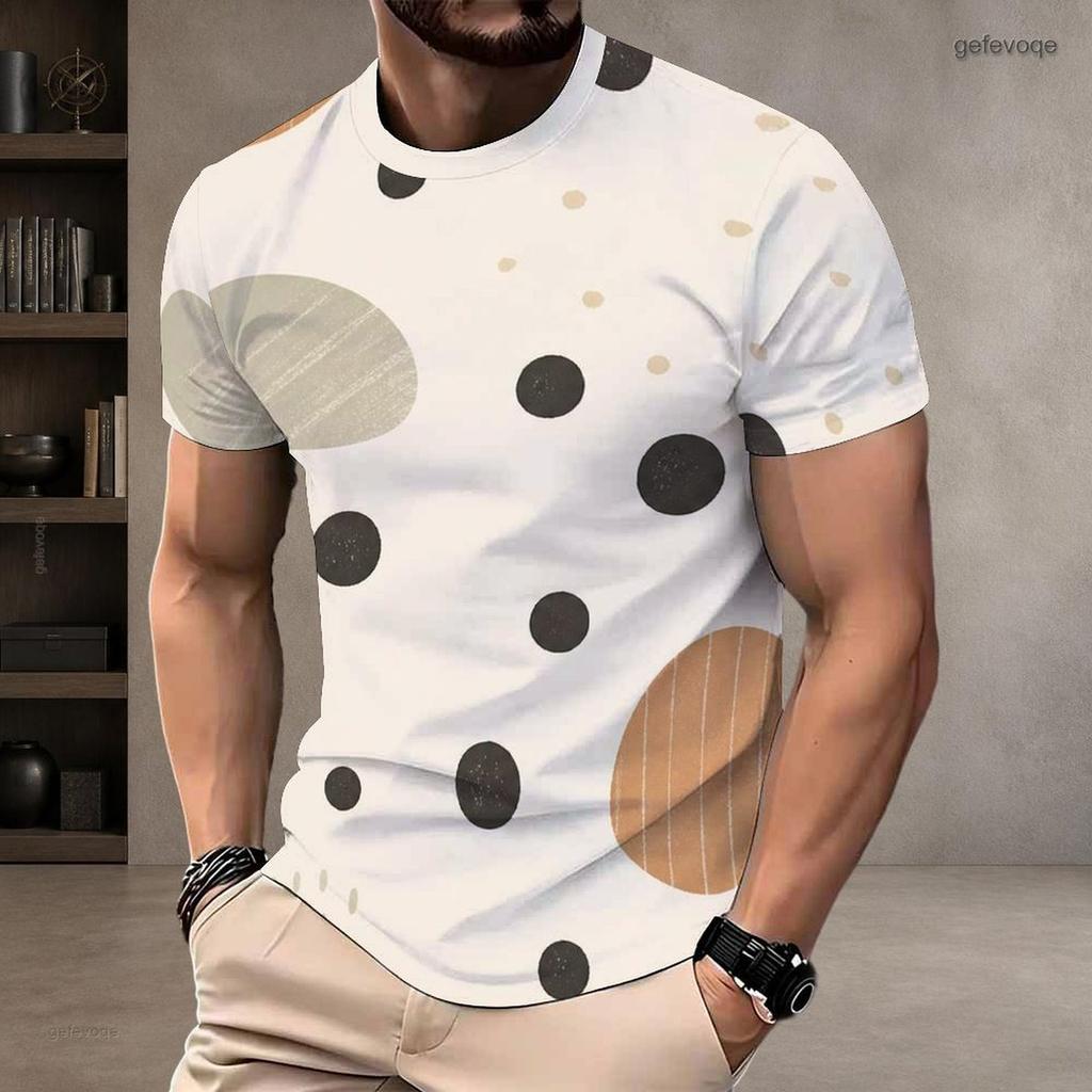 Men S Plus Size Round Neck Short Sleeve Geometric Printed T Shirt Black White Grey Straight Hem Pullover