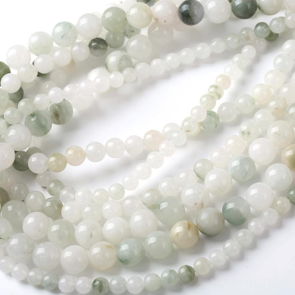 Jades Verdes Tianshan Cuentas de Piedra Natural Hebra de 15" Cuentas Espaciadoras Lisas Sueltas 4/6/8/10/12mm para Fabricación de Joyería DIY Accesorios para Pulseras