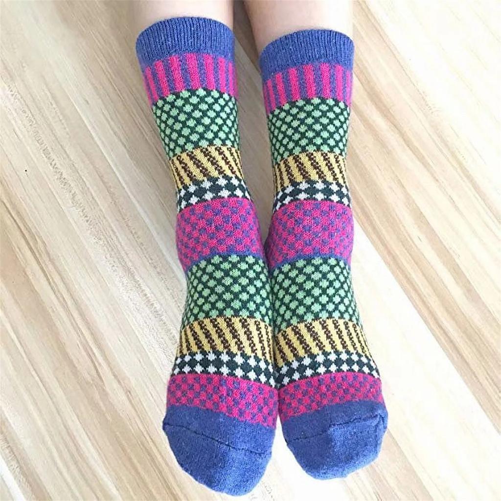 Womens Vintage Winter Soft Warm Thick Cold Knit Wool Socks Geometry Print