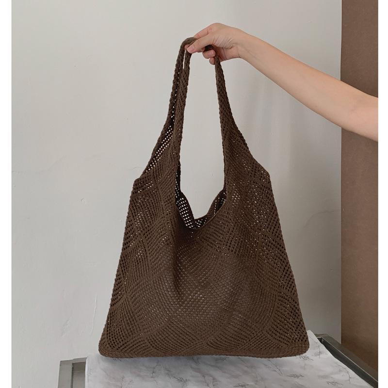 

Retro Knitted Hollow Weave Yarn Tote & Shoulder Bag кавовий