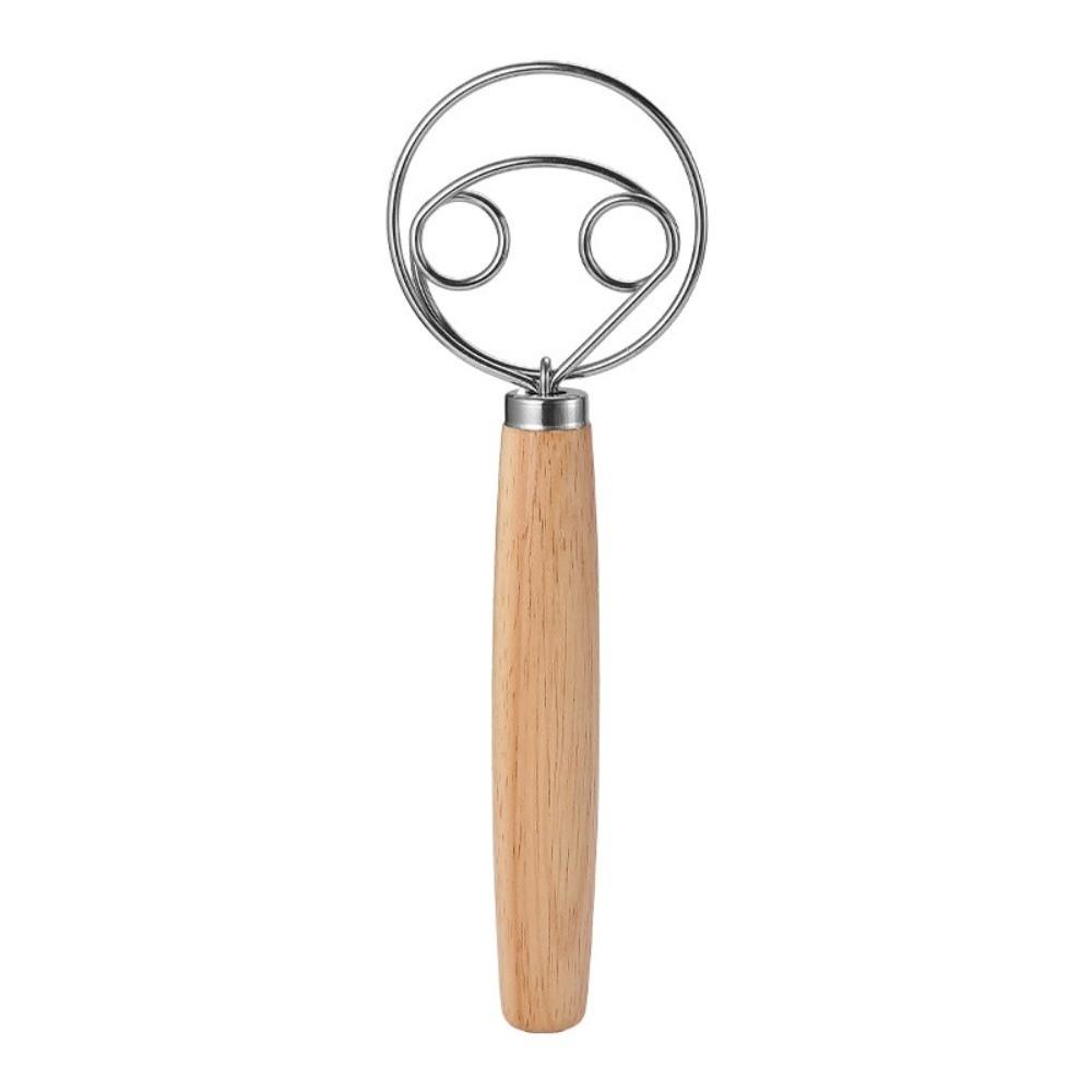 New Stainless Steel Dough Blender Coil Design Wooden Handle Flour Blender Ergonomic Eggbeater Tool Kitchen Baking