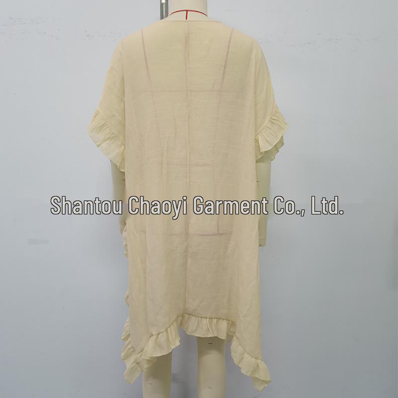 New Hollowed-Out Crochet Flower Collar Ruffle Dress: Comfortable, Loose Sun Protection Cover-Up for Seaside Vacations