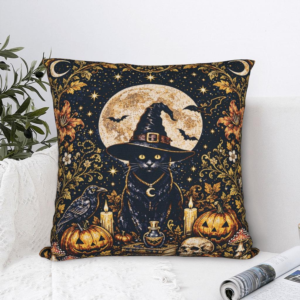 Halloween Black Cats Square Pillow Case Witchy Kitty Cushion Cover Awesome Zipper Decor Pillowcase for Home 40x40cm