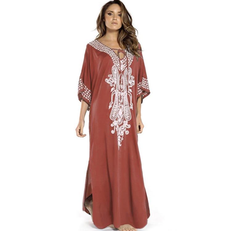 Rayon Embroidery Beach Cover-Up: Loose Long Robe for Seaside Holidays, Available In 6 Colors