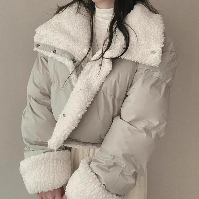 Double-sided lamb wool cotton clothes women's short lapel jacket imitation loose long-sleeved bread clothes with cotton-padded clothes for winter