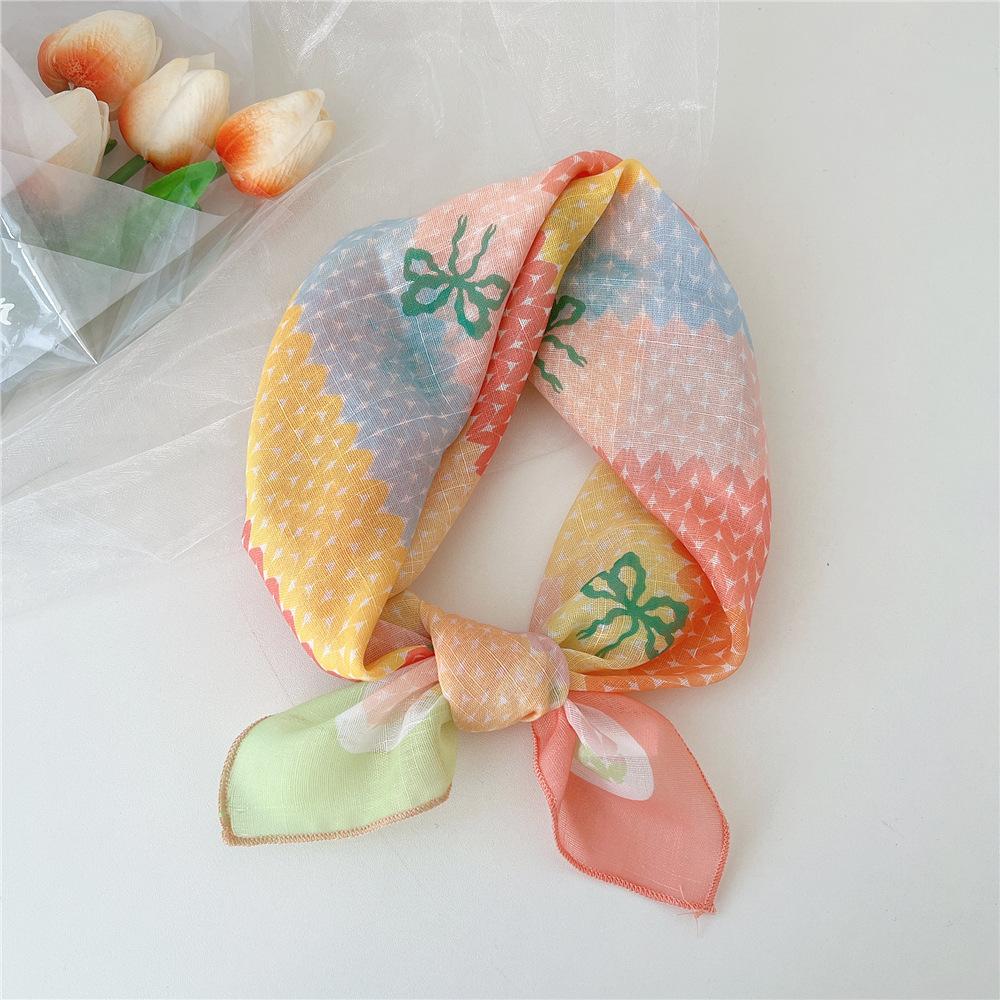 Eșarfă pătrată mică din bumbac și in Eșarfă din mătase Primăvară și toamnă pentru femei Stil nou artistic și versatilă la modă Esarfă cu bentiță cu temperament