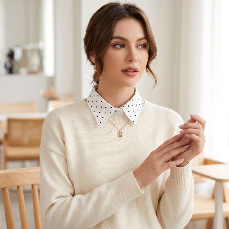 Cotton Detachable Pointed False Collar with Dot Detail for Commuting Layers, Casual Styling, and Daily Outfit Enhancement