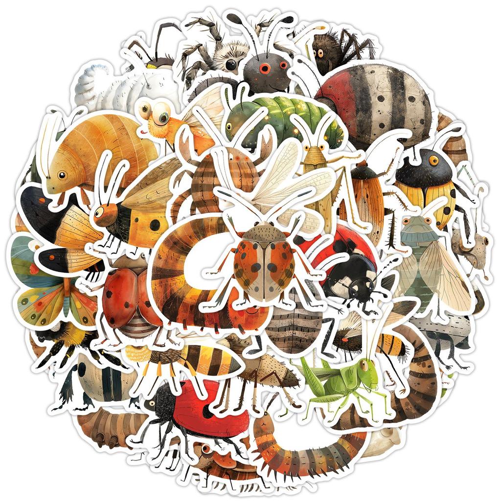 50 Cartoon Insect Stickers: Waterproof Doodle Decals for Water Bottles, Computers & Phones