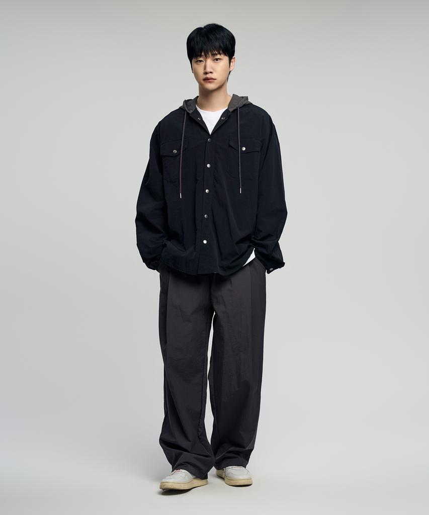 SLOW RECORD HOUSE Nylon Hoodie_Black