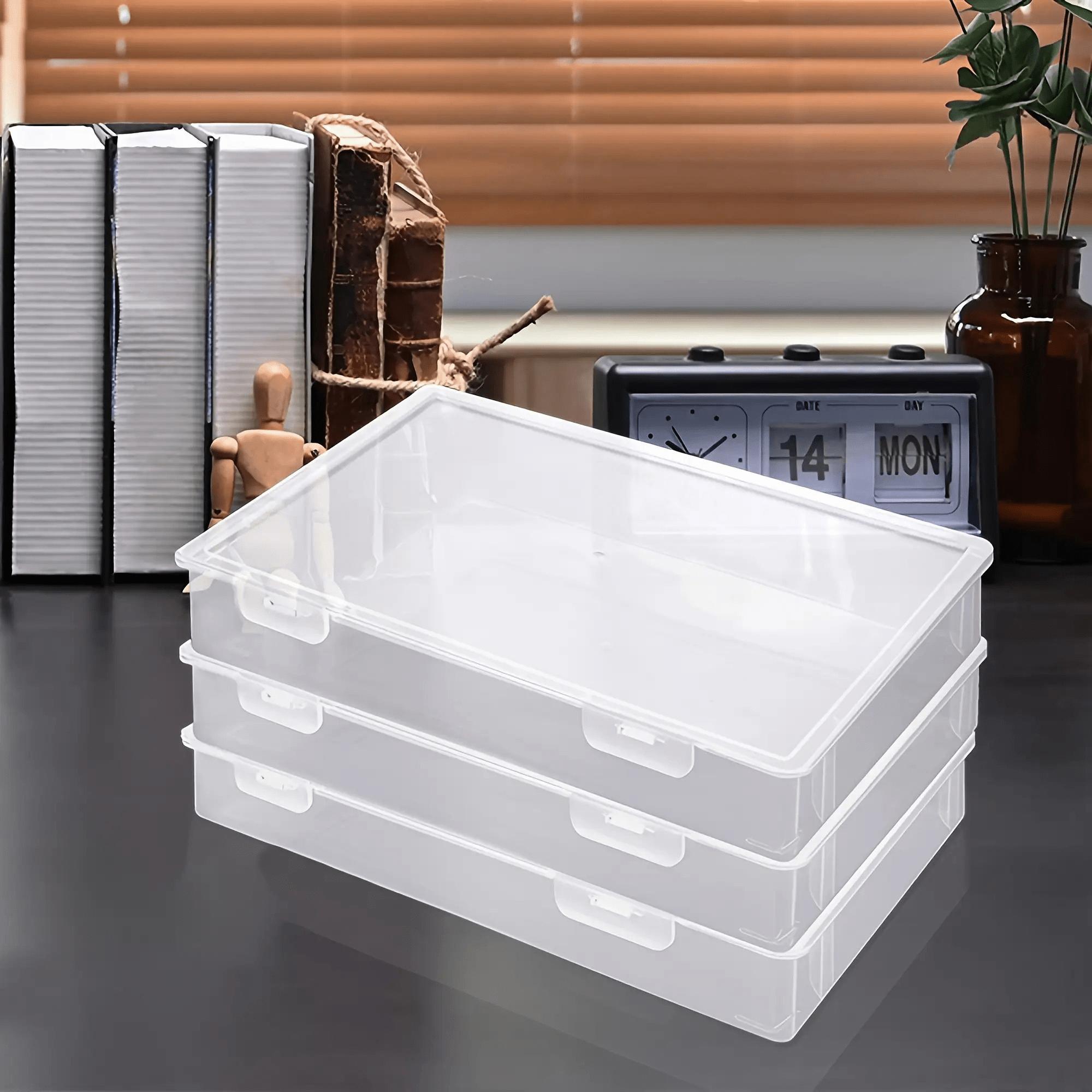 

3pcs Clear Plastic Storage Box with Hinged Lid Heavy Duty Rectangular Organizer for Jewelry Crafts Art Office Desk Space Saver