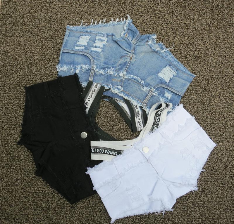 Women's Ultra-Low Waist Bodycon Shorts - Black & White Cotton Elastic Hot Pants