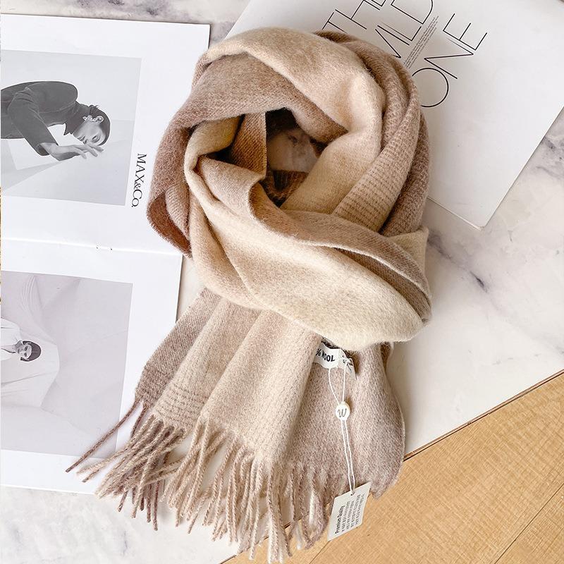 High quality 100 gradual change wool scarf men and women couples winter versatile fashion plaid warm scarf