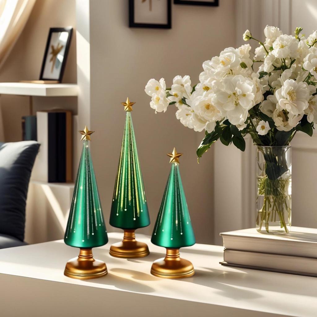 Table Top Christmas Tree 3 Pieces Christmas Figurines Resin Star Topper Tree Figurine For Indoor Winter Holiday Party Room