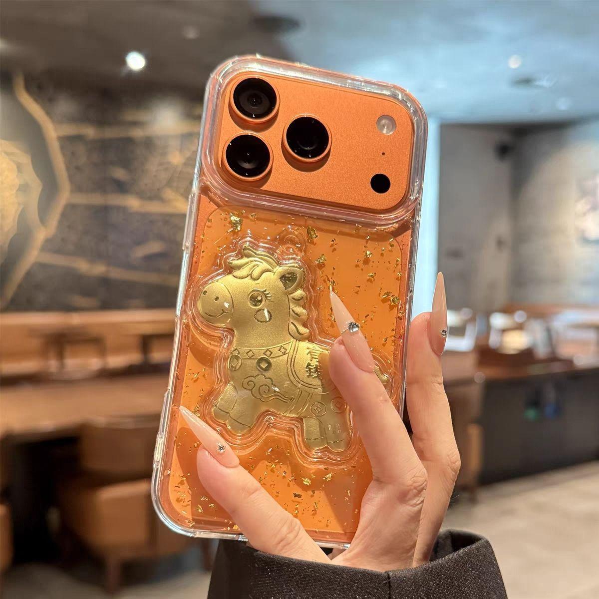 

Three-dimensional Epoxy Phone Case for Apple 17PROMAX Small Fresh Skin Feel Soft Cover Soft Edge Card Passing New Year Celebration For iPhone 17 Pro Max