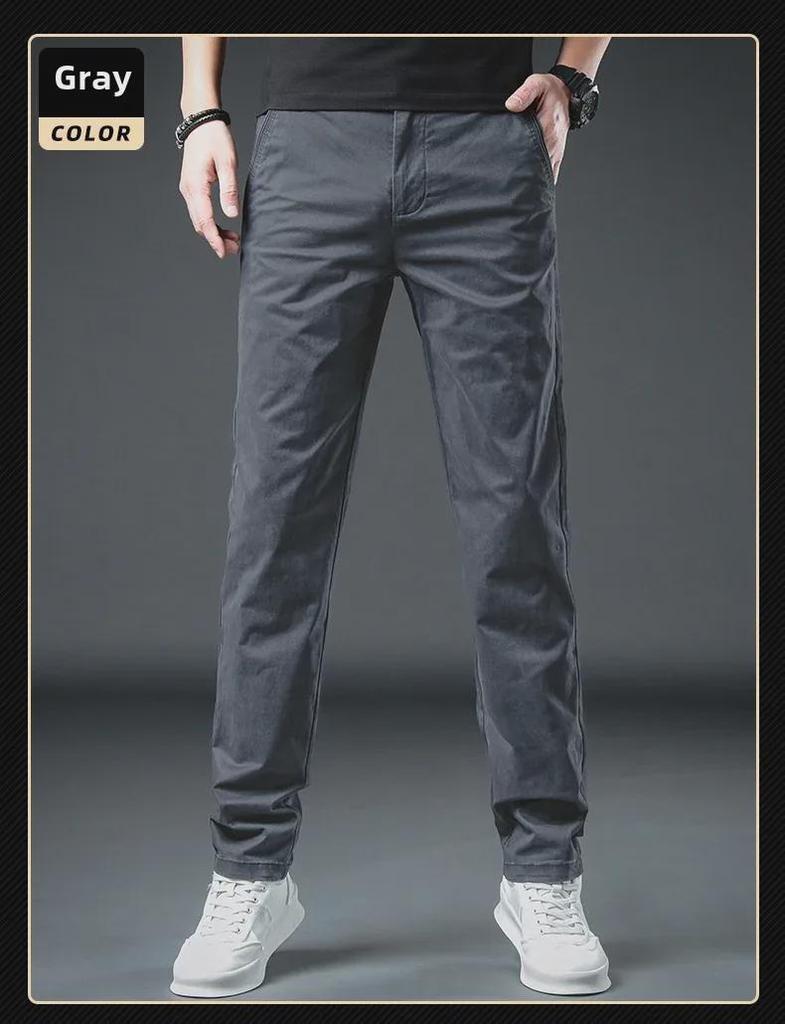 Men's Slim Straight Khaki Casual Pants - High-End Pure Cotton Trendy Trousers